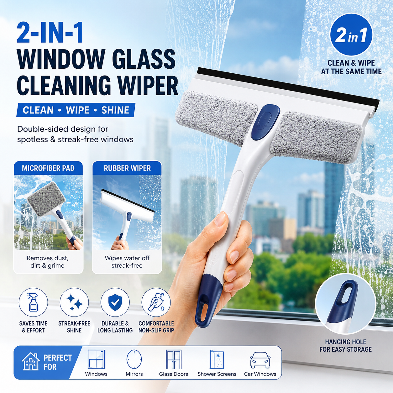2-in-1 Window Glass Cleaning Wiper – Streak-Free Shine Every Time